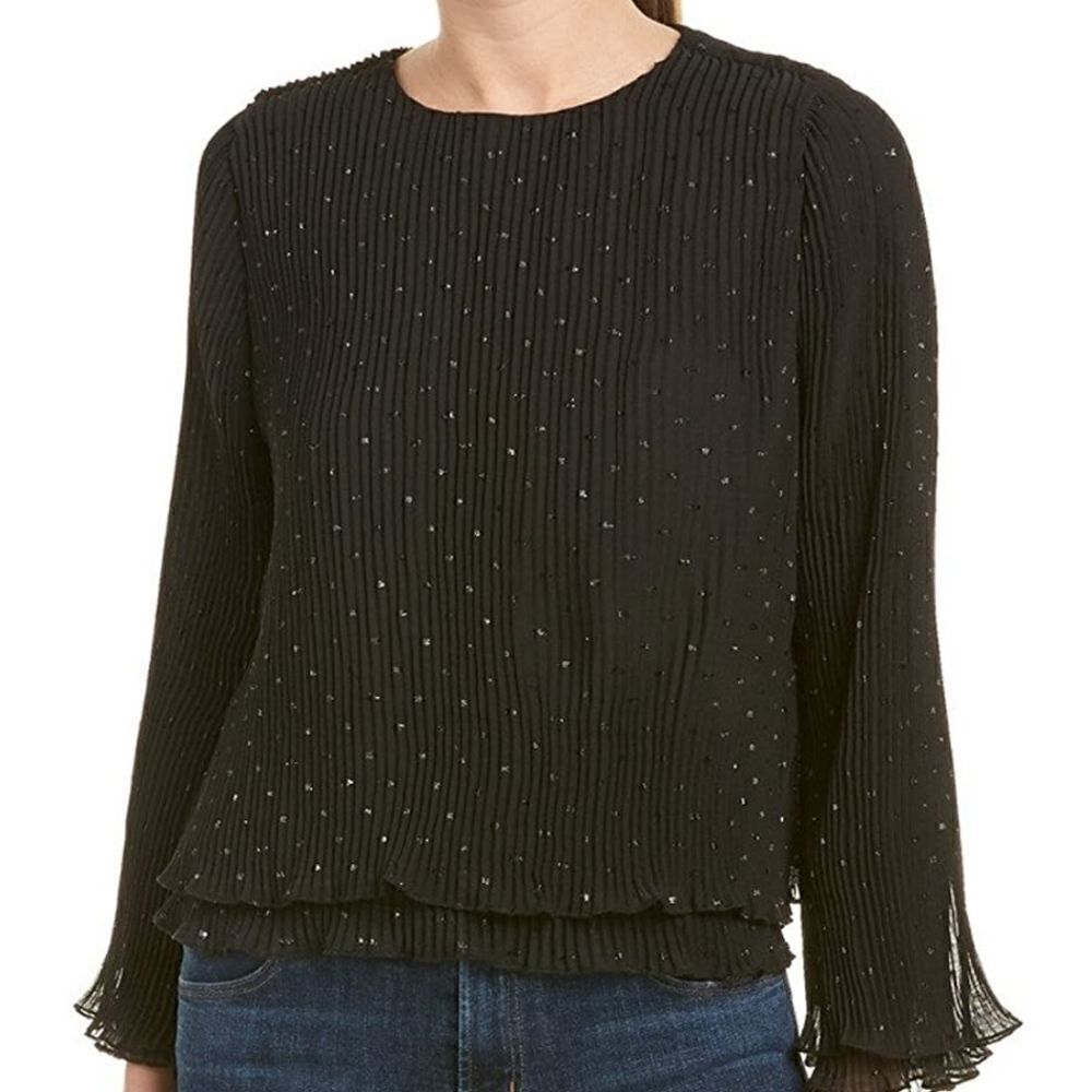 BB Dakota surrey metallic doc pleated ruffle top black medium
